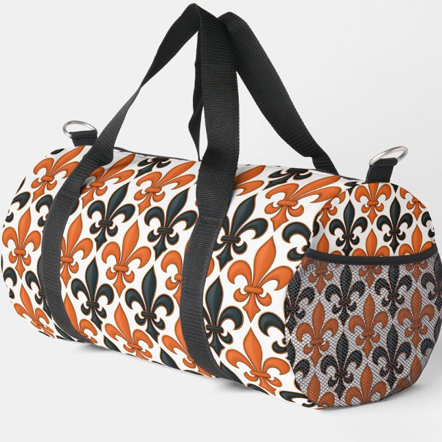Orange Black Baroque Fleur-de-lis Pattern Design  Duffle Bag (Creator Uploaded)