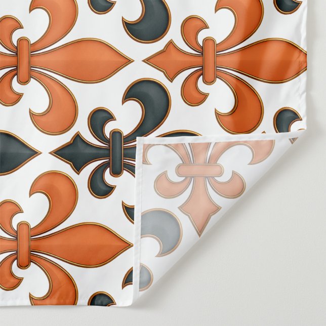 Orange Black Baroque Fleur-de-lis Pattern Design  Fabric (Creator Uploaded)