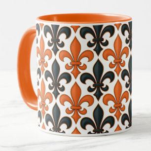 Orange Black Baroque Fleur-de-lis Pattern Design Mug