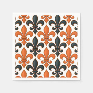 Orange Black Baroque Fleur-de-lis Pattern Design  Napkin