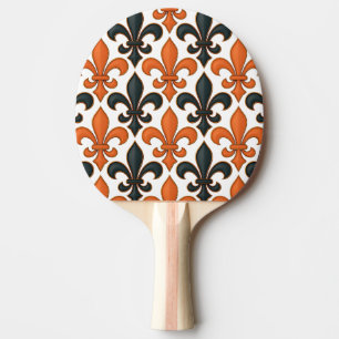 Orange Black Baroque Fleur-de-lis Pattern Design Ping Pong Paddle