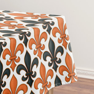 Orange Black Baroque Fleur-de-lis Pattern Design Tablecloth