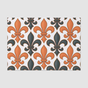 Orange Black Baroque Fleur-de-lis Pattern Design Tissue Paper