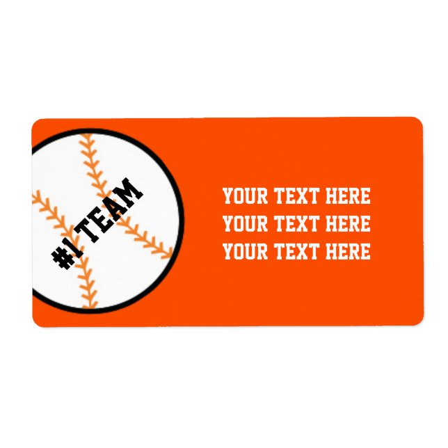 Orange & Black Baseball Team Sports Sticker labels (Front)