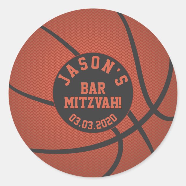 Orange Black Basketball Bar Mitzvah Classic Round Sticker (Front)
