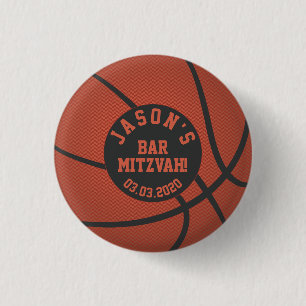 Orange Black Basketball Bar Mitzvah Favor 3 Cm Round Badge