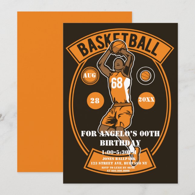 Orange Black Basketball Birthday Party (Front/Back)