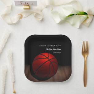 Orange black basketball champion bachelor party paper plate