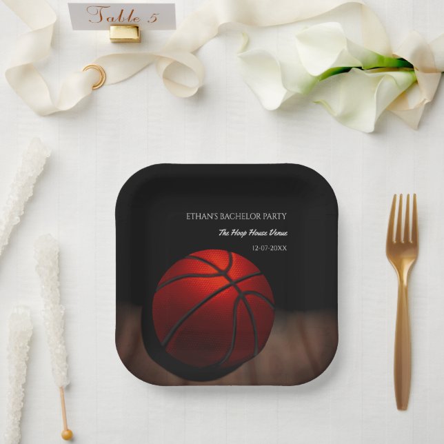 Orange black basketball champion bachelor party paper plate (Wedding)