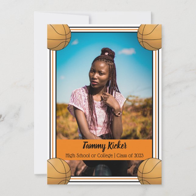 Orange & Black Basketball Graduation Announcement (Front)