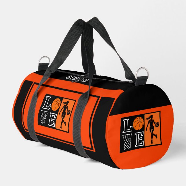 Orange Black Basketball Player Girl Birthday Duffle Bag (Left Corner)