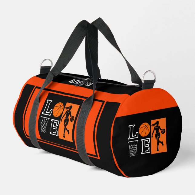 Orange Black Basketball Player Girl Birthday Duffle Bag (Left Corner)