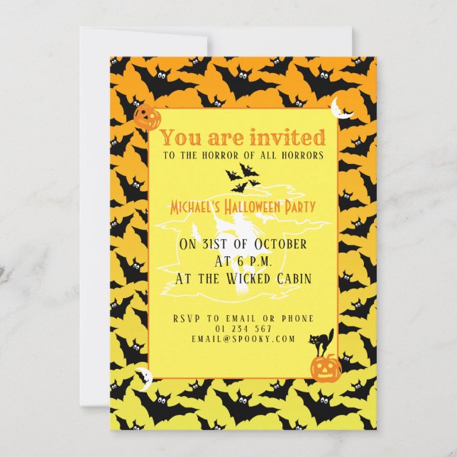 Orange black bats Halloween pattern Invitation (Front)