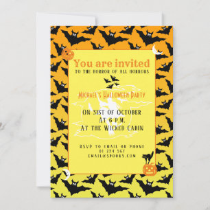 Orange black bats Halloween pattern Invitation