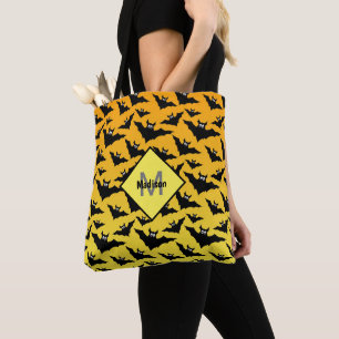Orange black bats Halloween pattern Tote Bag