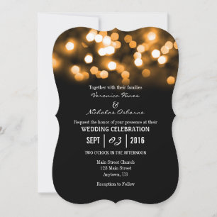 Orange Black Bokeh Glitter Lights Wedding Invites