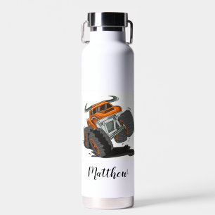 Orange Black Boys' Monster Truck Name Personalised Water Bottle