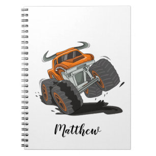 Orange Black Boys' Monster Truck Name Personalized Notebook