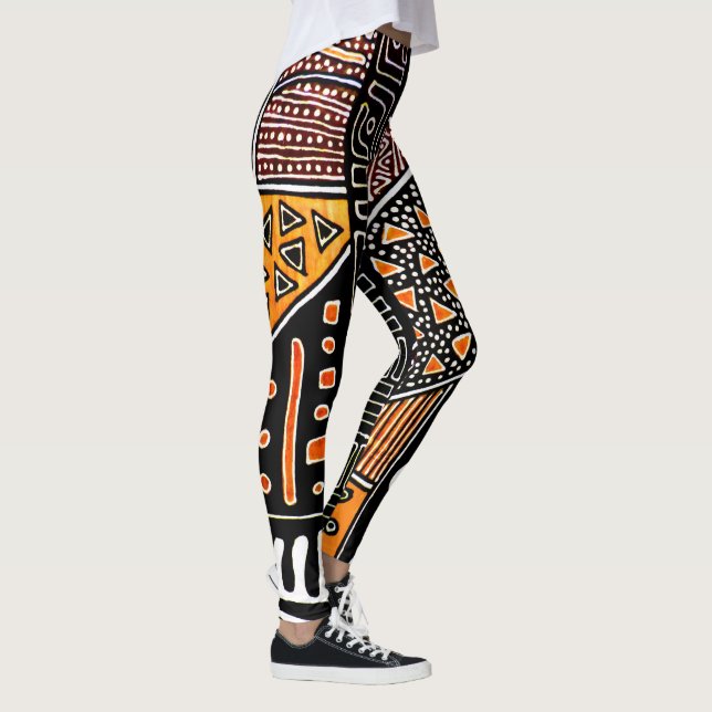 Orange-Black-Brown Mudcloth Leggings (Right)
