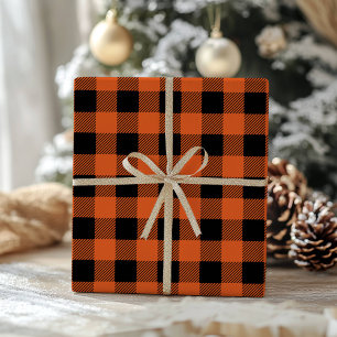 Orange Black Buffalo Plaid Classic Gingham Wrapping Paper
