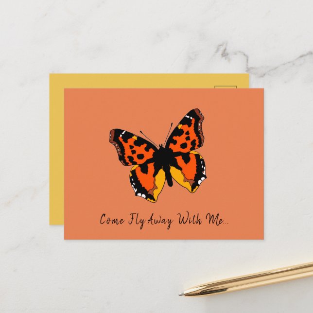 Orange & Black Butterfly Postcard (Front/Back In Situ)