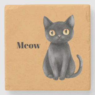 Orange Black Cat Meow Stone Coaster