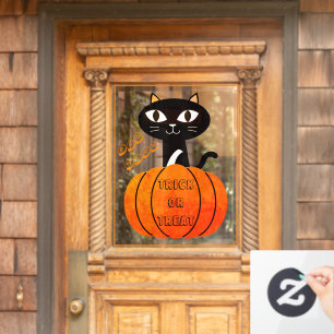 Orange Black Cat Pumpkin Trick or Treat Halloween Window Cling