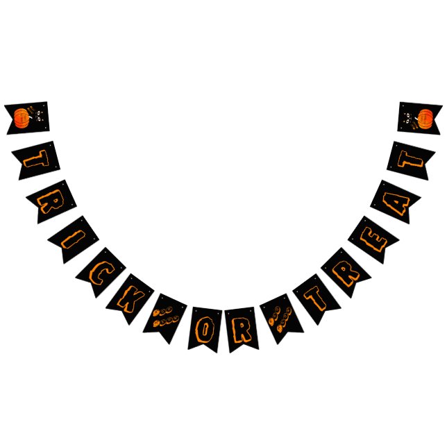 Orange & Black Cat Trick or Treat Scary Halloween Bunting (All)