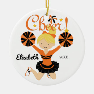 Orange & Black Cheer Blonde Cheerleader Ornament