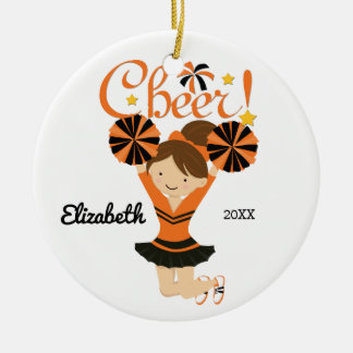 Orange & Black Cheer Brunette Cheerleader Ornament