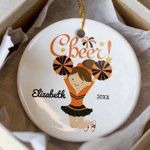 Orange & Black Cheer Brunette Cheerleader Ornament