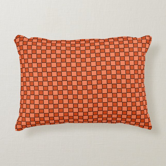 Orange Black Chequerboard Pattern Decorative Cushion (Front)