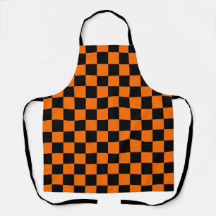 Orange Black Chequered Check Pattern Apron