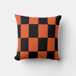 Orange black Chequered Check Pattern Cushion
