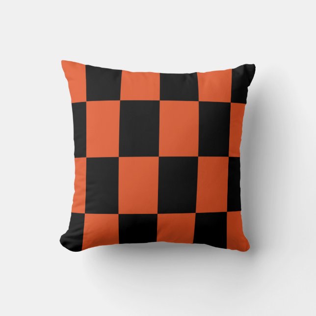 Orange black Chequered Check Pattern Cushion (Front)