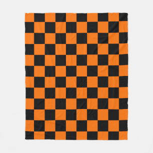 Orange Black Chequered Check Pattern Fleece Blanket