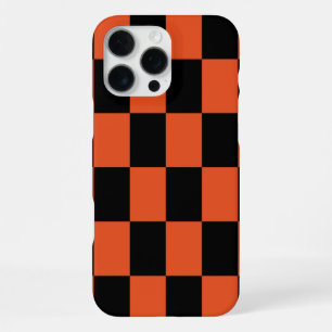 Orange black Chequered Check Pattern iPhone 16 Pro Max Case