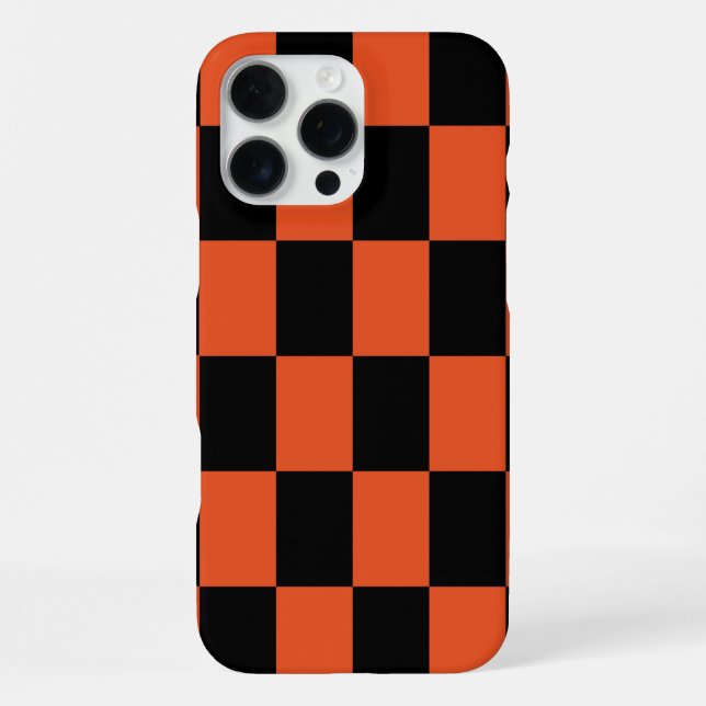 Orange black Chequered Check Pattern iPhone Case (Back)