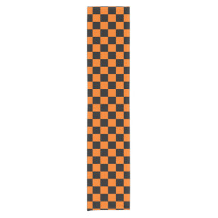 Orange Black Chequered Check Pattern Short Table Runner