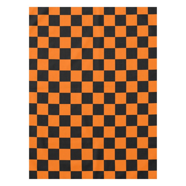 Orange Black Chequered Check Pattern Tablecloth (Front)