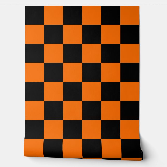 Orange Black Chequered Check Wall Decor (Unrolling)