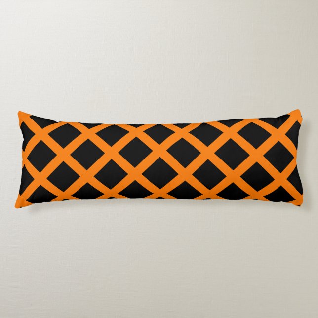 Orange Black Chequered Diamond Stripes Pattern Body Cushion (Front)