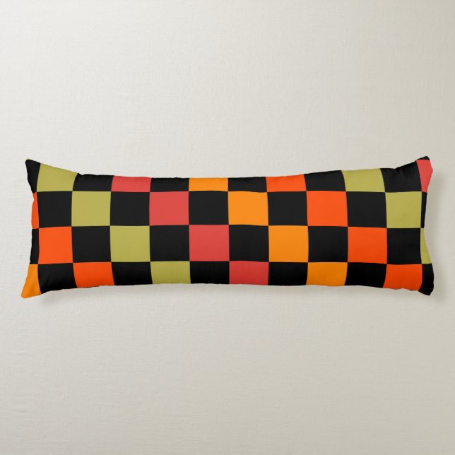 Orange Black Chequered Gingham Pattern Body Cushion (Front)