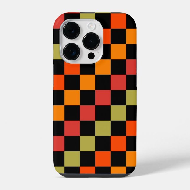Orange Black Chequered Gingham Pattern iPhone Case (Back)