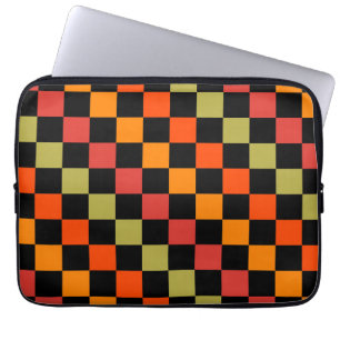 Orange Black Chequered Gingham Pattern Laptop Sleeve