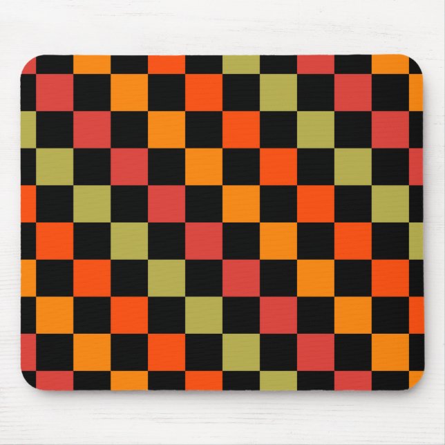 Orange Black Chequered Gingham Pattern Mouse Mat (Front)