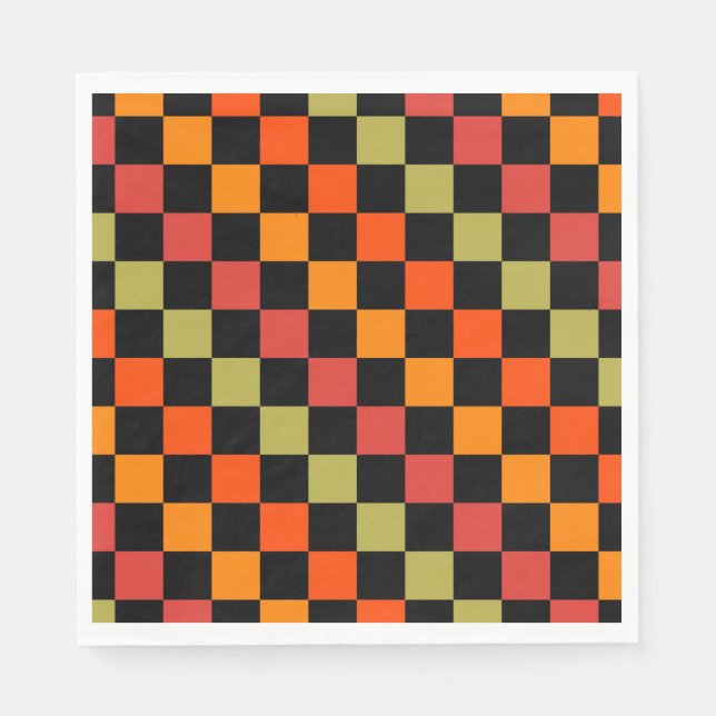 Orange Black Chequered Gingham Pattern Napkin (Front)