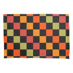 Orange Black Chequered Gingham Pattern Pillowcase