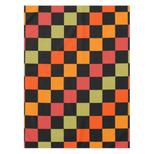 Orange Black Chequered Gingham Pattern Tablecloth