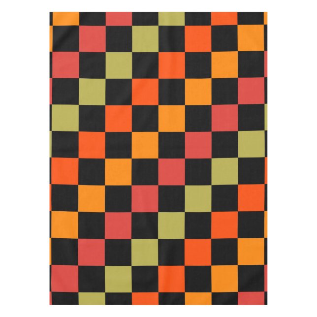 Orange Black Chequered Gingham Pattern Tablecloth (Front)
